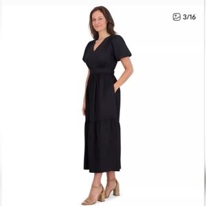 French Connection Ladies Black Puff Sleeve Poplin Cotton Maxi Dress Size L NWT